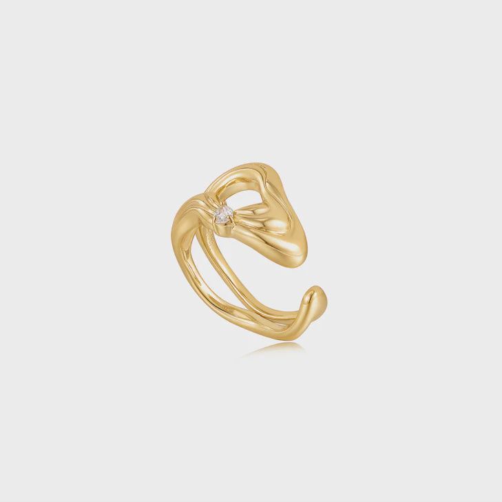 Silver Gold Plated Twisted Wave Wide Adjustable Ring