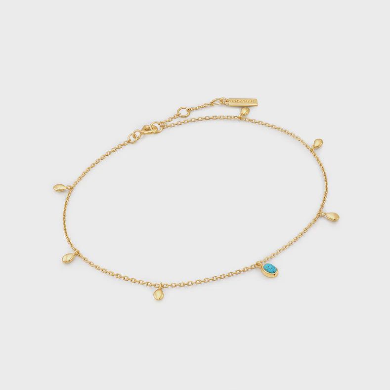Silver Turquoise Drop Pendant Anklet, Colour: Gold Plated
