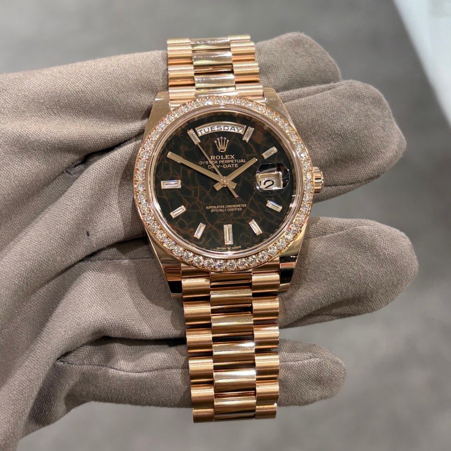 Pre-Owned Rolex &#39;Eisenkiesel&#39; Baguette Dial 18ct Rose Gold Day-Date 40 228345RBR