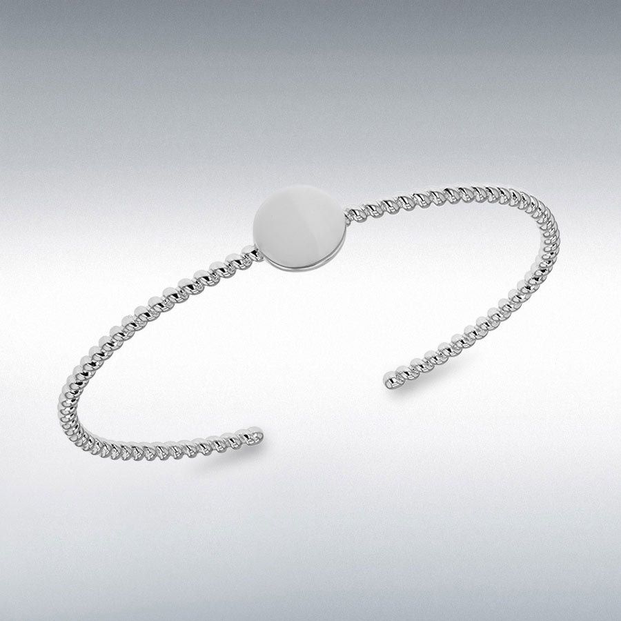 Sterling Silver Rhodium Plated 10.5mm Disc Twist Cuff Bangle