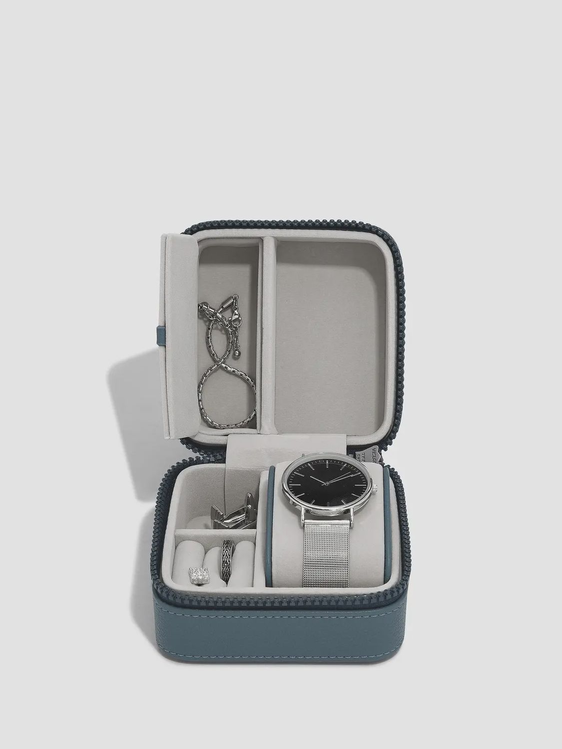 Canvas Watch &amp; Jewellery Box in Blue Canvas