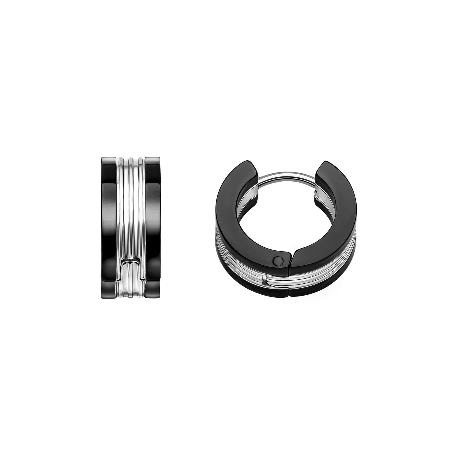 Fred Bennett Black Stainless Steel Stripe HoopEarrings
