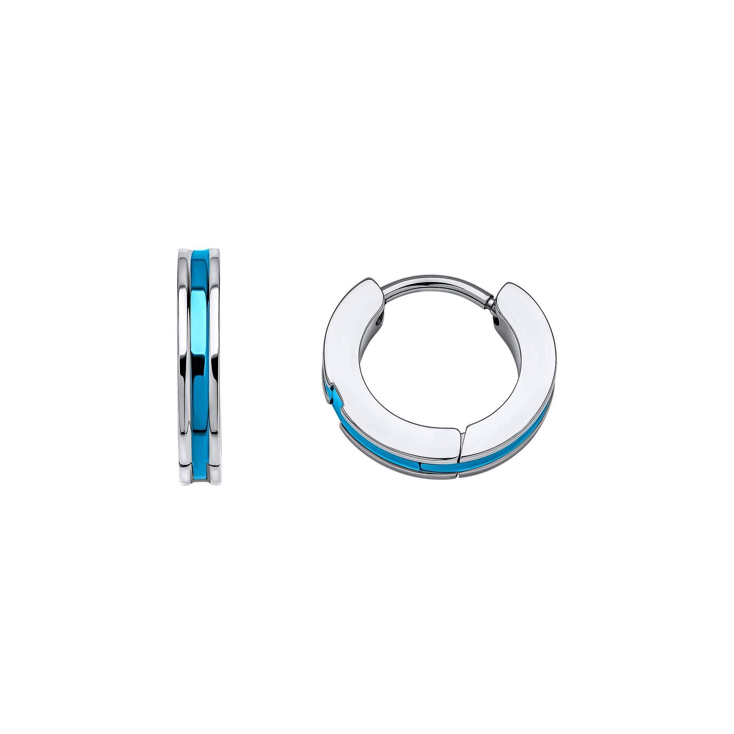 Fred Bennett Stainless Steel Blue Strip Detail Hoop Earrings