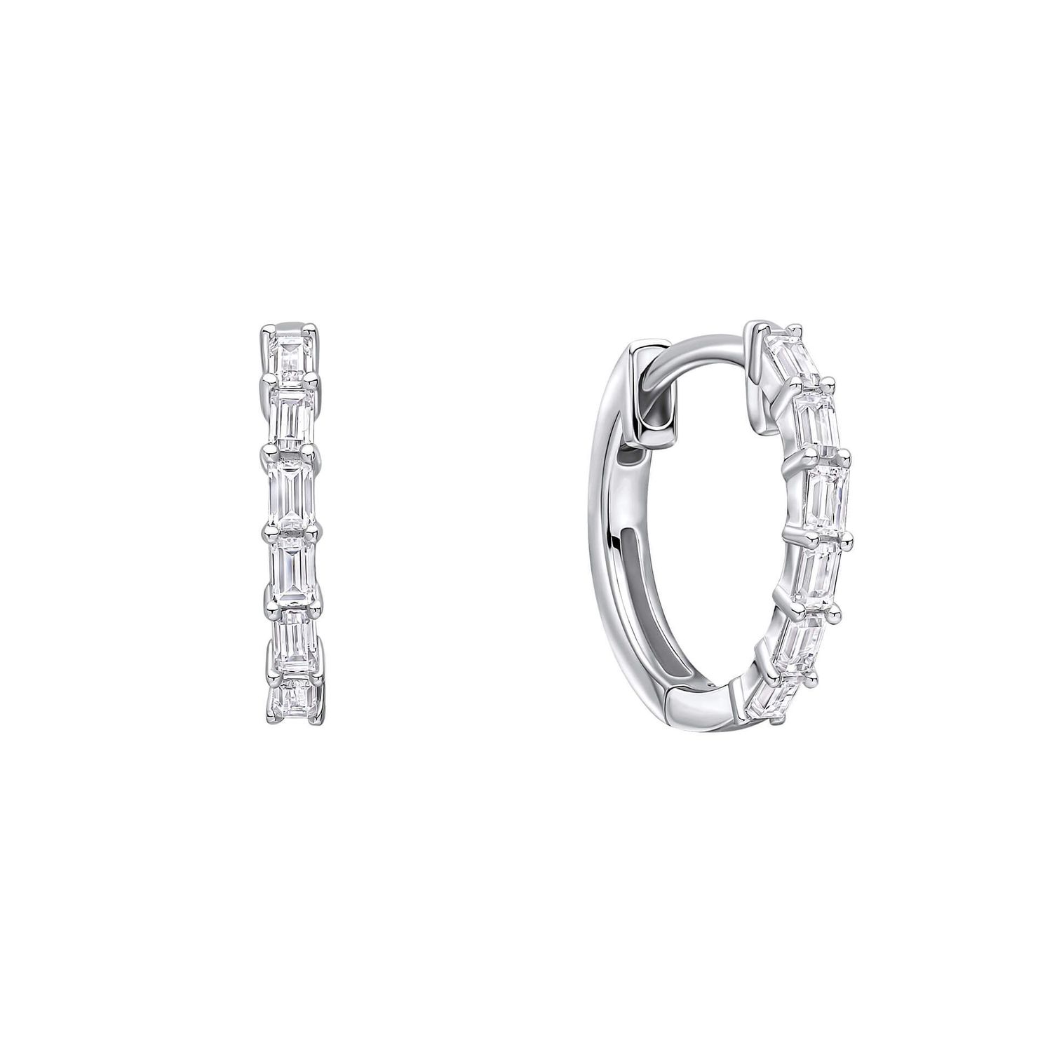Diamonfire Silver Baguette Zirconia Hoop Earrings