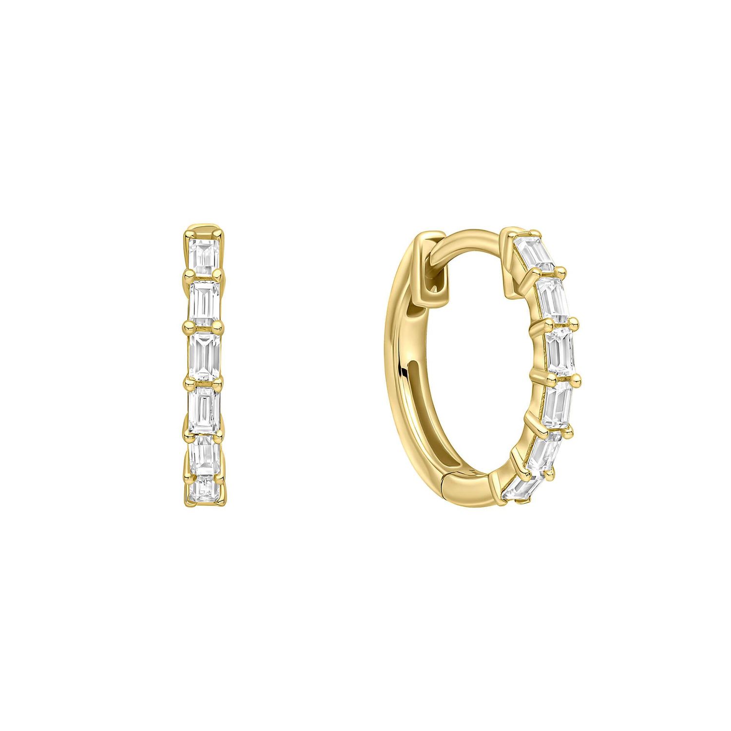 Diamonfire Gold Plated Silver Baguette Zirconia Hoop Earrings