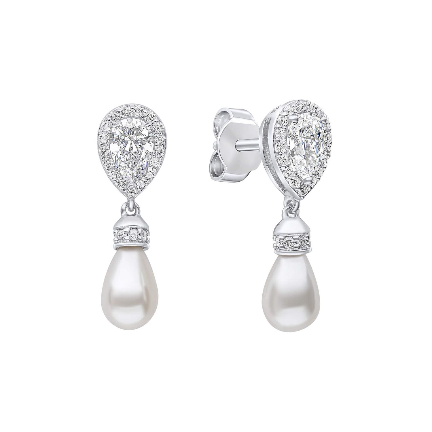 Diamonfire Silver Zirconia And Shell Pearl Drop Earrings