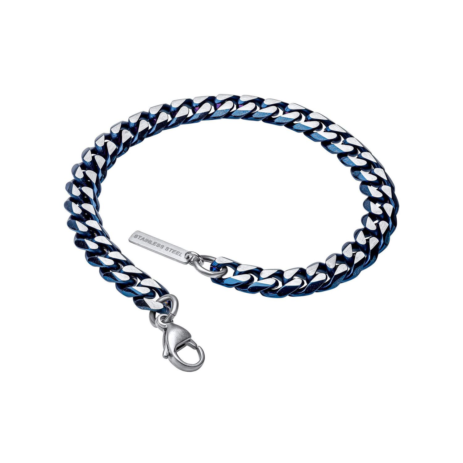 Fred Bennett Gents Stainless Steel Blue Plated Curb Bracelet