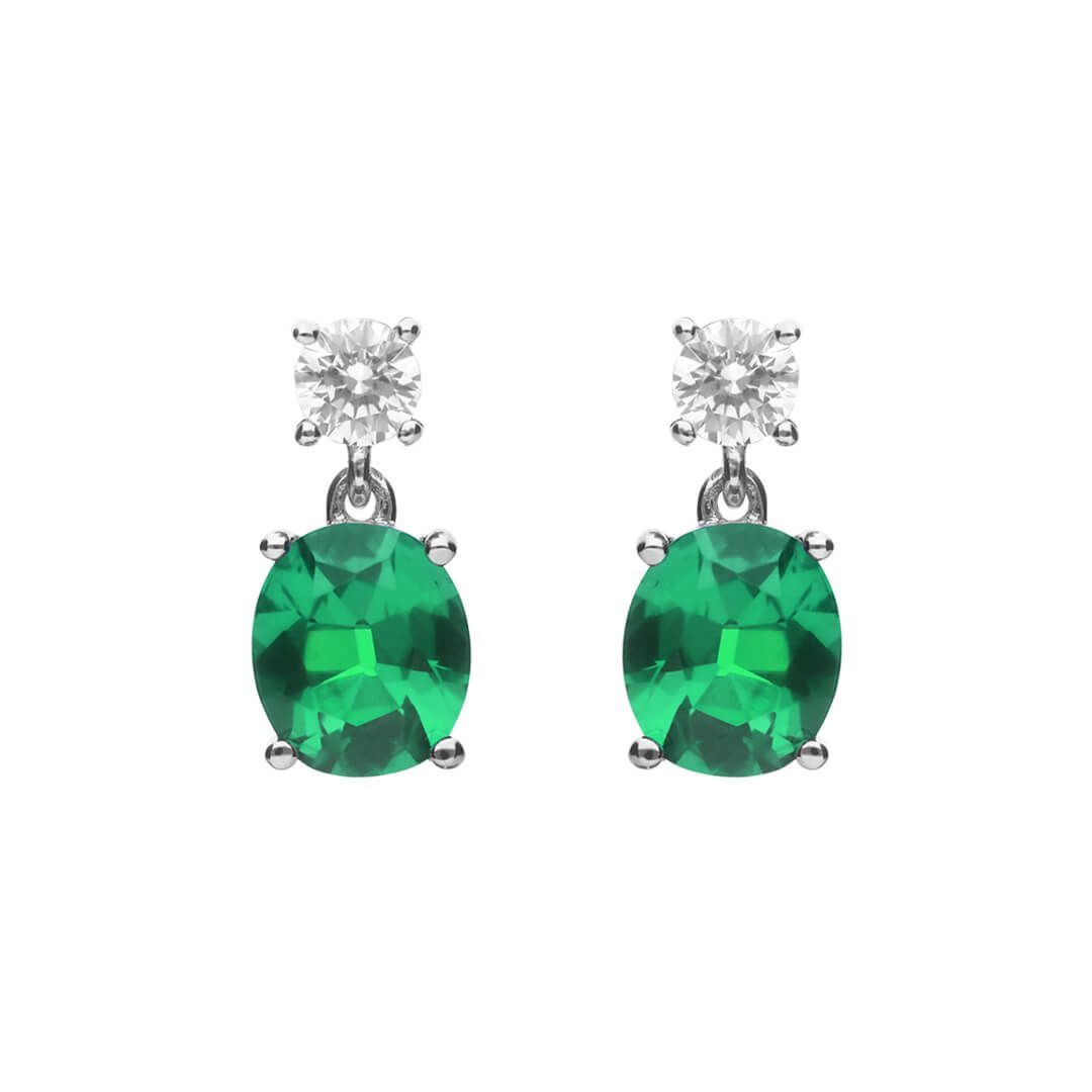 Diamonfire Silver Green Oval Drop Earrings