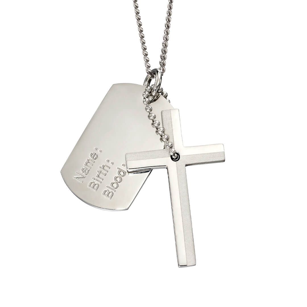 Stainless Steel Cross &amp; Dog Tag Pendant