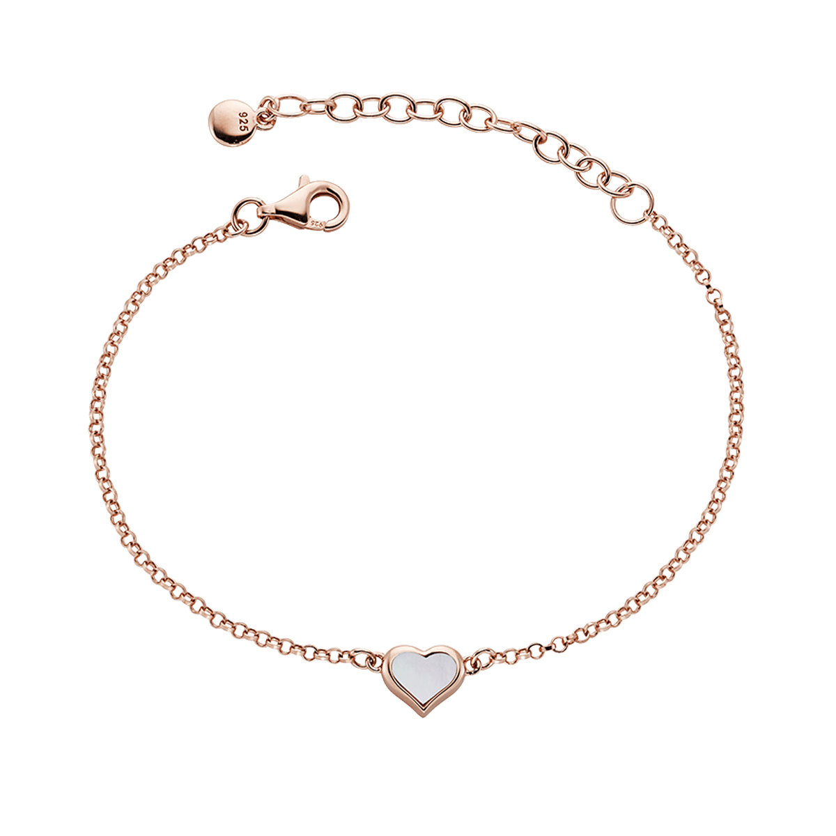Ainsley - Silver Rose Gold Plated Heart Mother of Pearl Bracelet