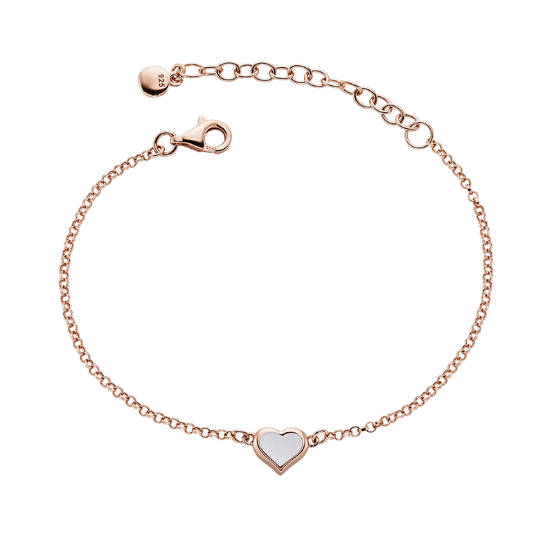 Ainsley - Silver Rose Gold Plated Heart Mother of Pearl Bracelet