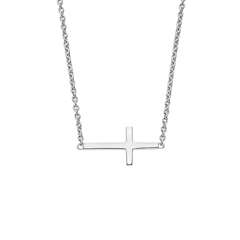 Tillie - Silver Adult Sideways Cross Necklace