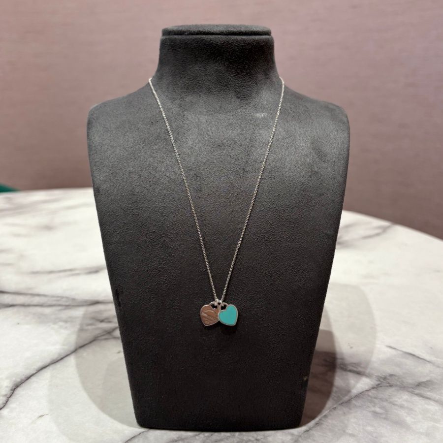 Pre-Owned Tiffany &amp; Co Mini Double Heart Green Tag Pendant