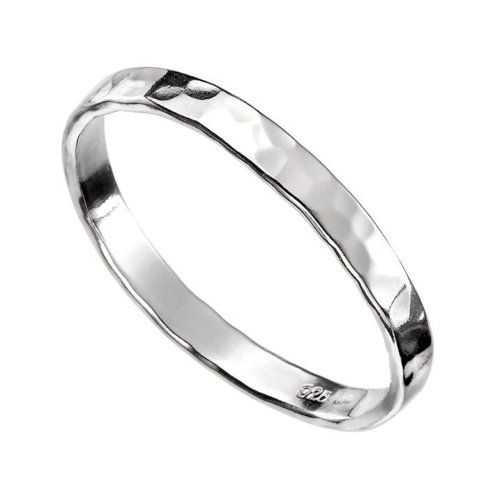 Sterling Silver Thin Hammered Band Ring