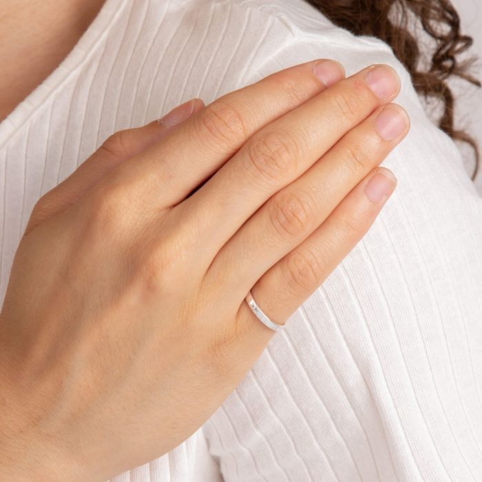 Sterling Silver Thin Hammered Band Ring