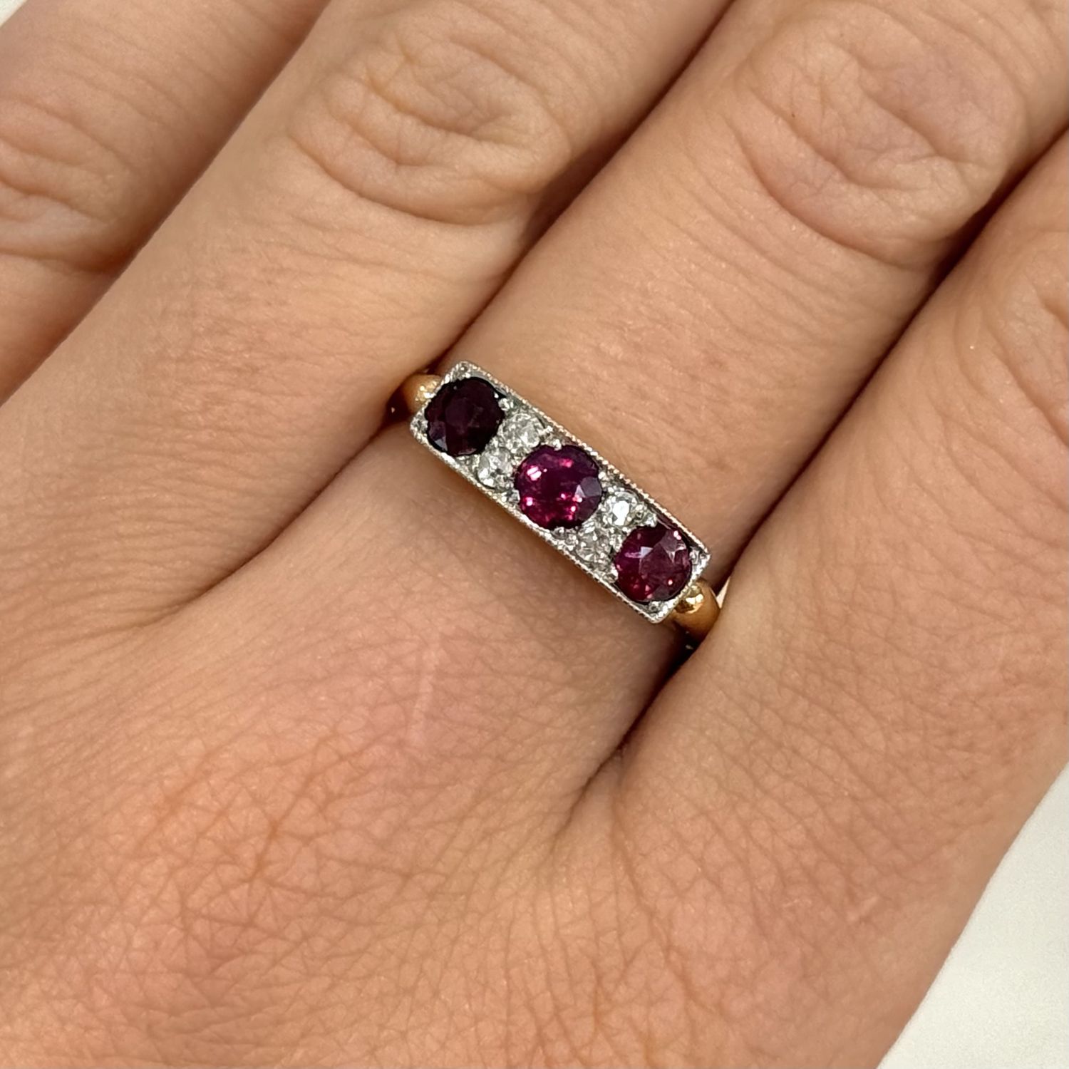 Pre-Owned 14ct Yellow Gold 0.90ct Ruby &amp; 0.07ct Diamond  Ring