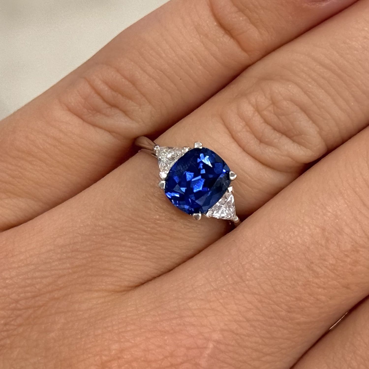 Pre-Owned 18ct White Gold 2ct Created Sapphire &amp; 0.25ct Lab Grown Trillion Cut Diamonds