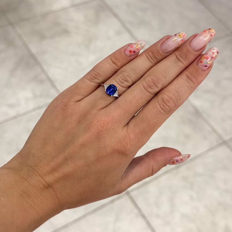 Pre-Owned 18ct White Gold 2ct Created Sapphire &amp; 0.25ct Lab Grown Trillion Cut Diamonds