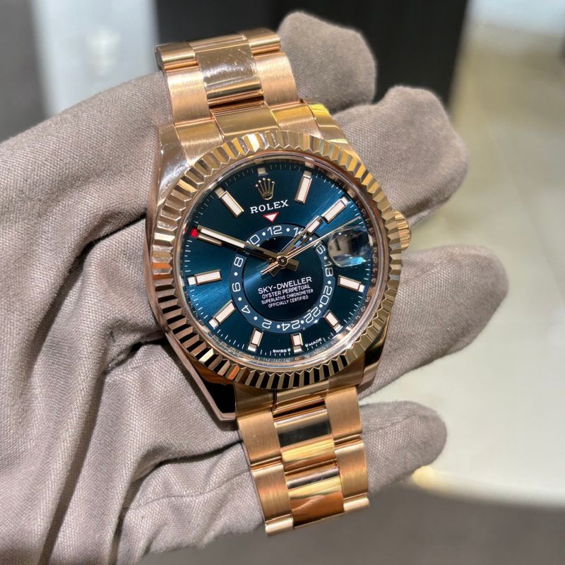 Pre-Owned 18ct Rose Gold Rolex Oyster Perpetual 42mm Blue Dial Sky-Dweller 336935