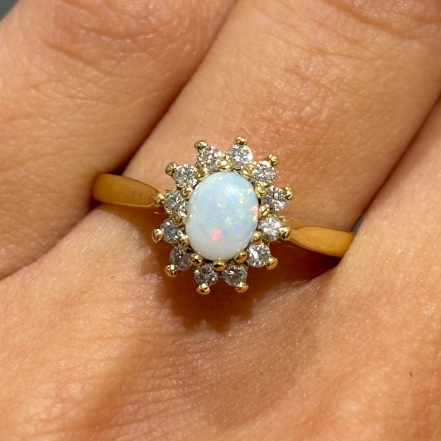 Pre-Owned 18ct Yellow Gold 0.25ct Opal &amp; 0.12ct Diamond Ring