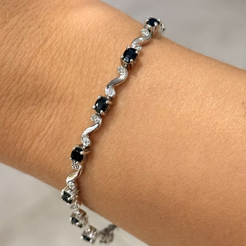Pre-Owned 9ct White Gold 3.00ct Sapphire &amp; 0.13ct Diamond Bracelet