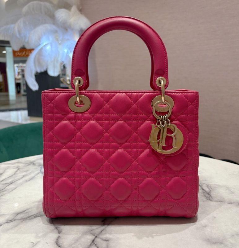 Pre-Owned Dior Medium Lady Dior Bag in Pink Lambskin