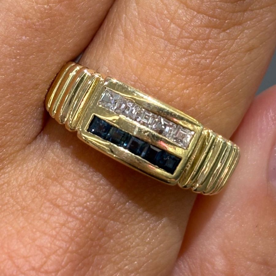 Pre-Owned 18ct Yellow Gold 0.50ct Diamond &amp; 0.65ct Sapphire Band Ring