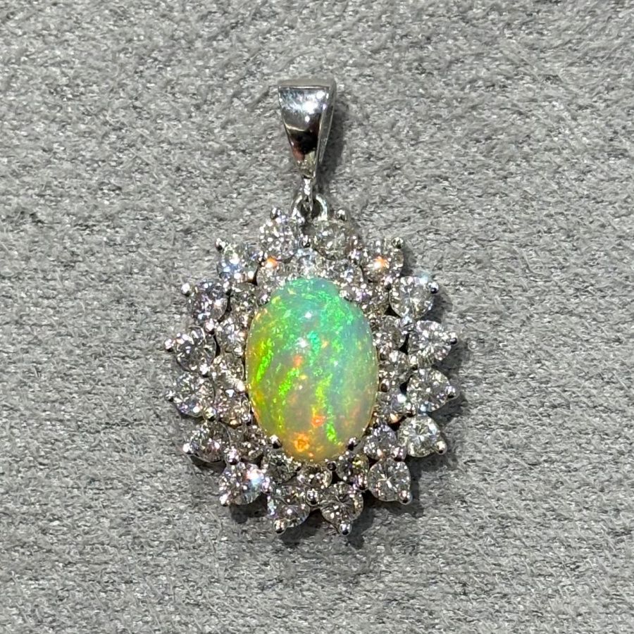 Pre-Owned 18ct White Gold 1.75ct Opal &amp; 1.15ct Diamond Pendant