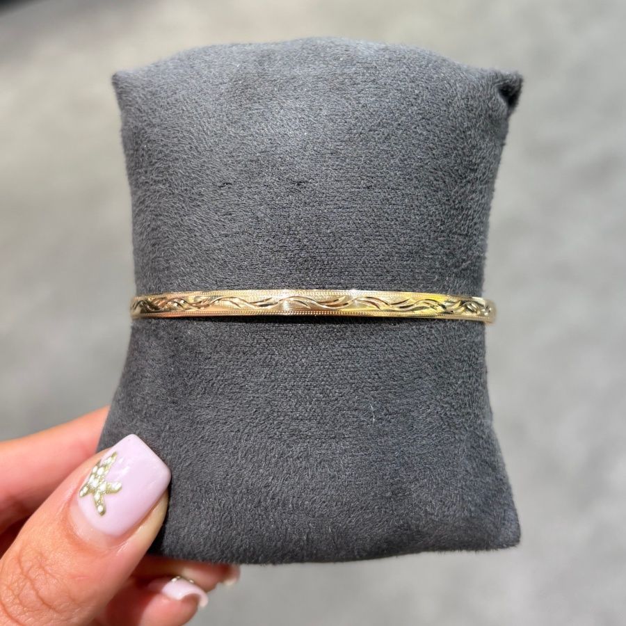 Pre-Owned 9ct Yellow Gold 4mm Patterned Slave Bangle
