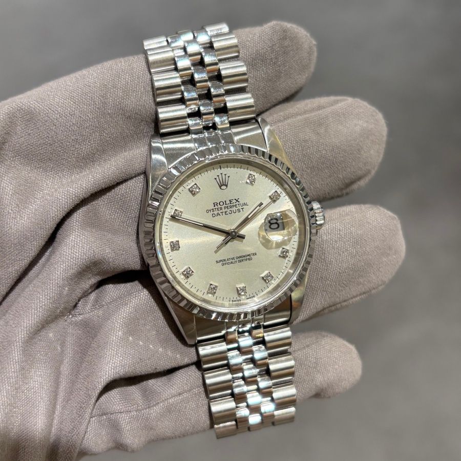 Pre-Owned Rolex 36mm Factory Diamond Dial Steel Datejust 16234