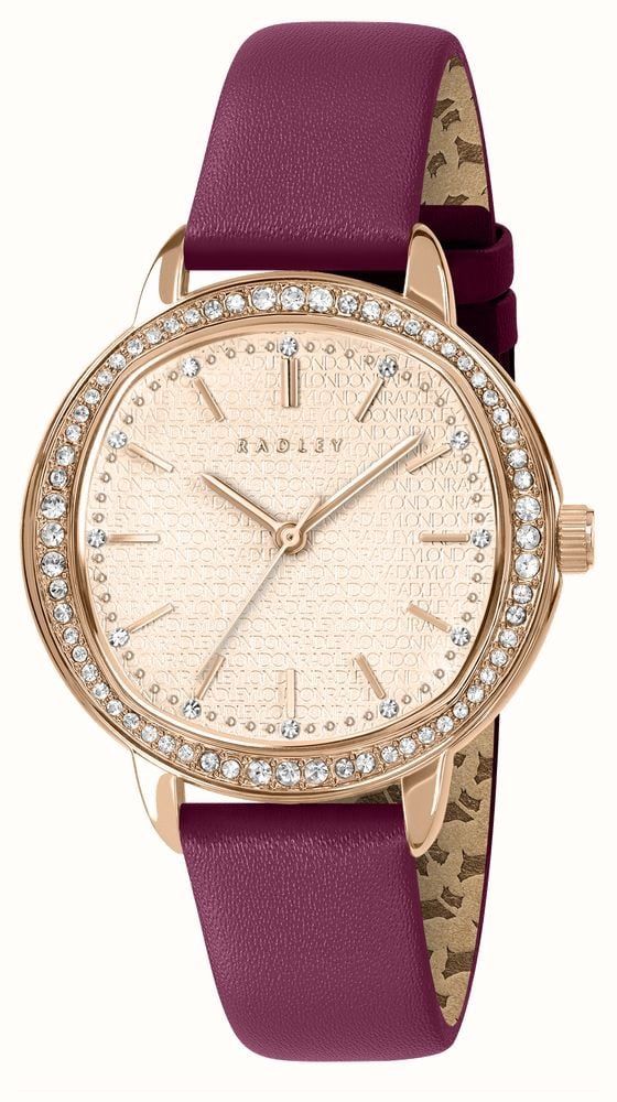 Ladies Radley Rose Gold Plated Berry Leather Strap Watch