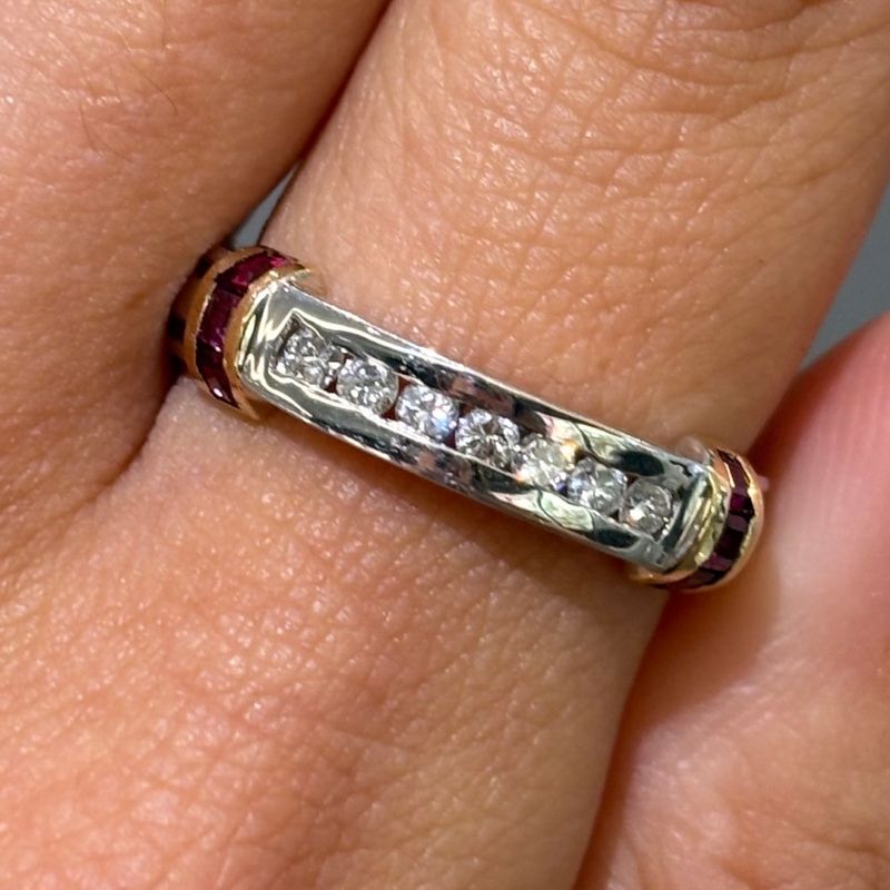 Pre-Owned 18ct White Gold 0.21ct Diamond &amp; 0.48ct Ruby 1/2 Eternity Ring