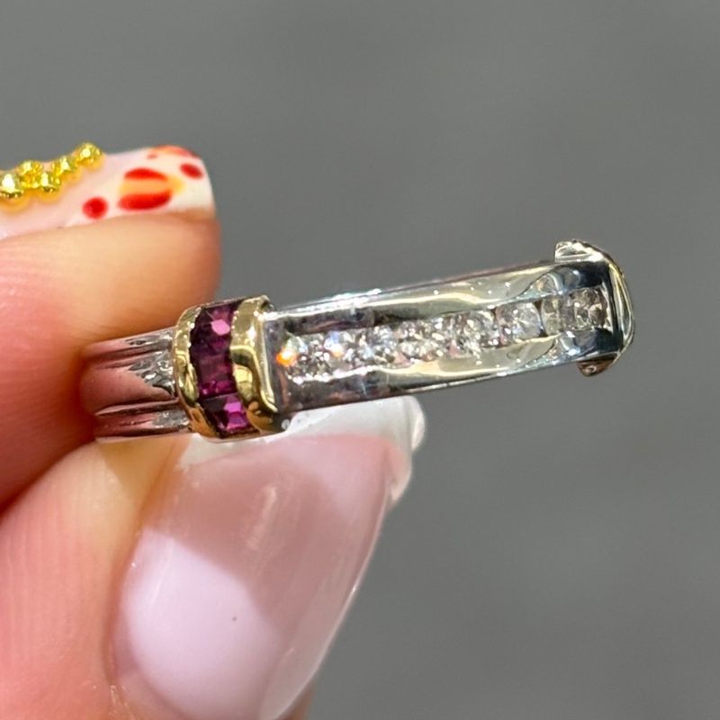 Pre-Owned 18ct White Gold 0.21ct Diamond & 0.48ct Ruby 1/2 Eternity Ring
