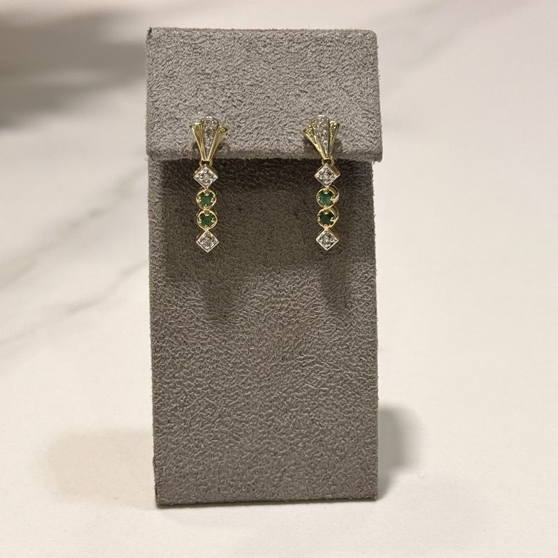 Pre-Owned 9ct Yellow Gold Emerald &amp; Diamond Drop Earrings
