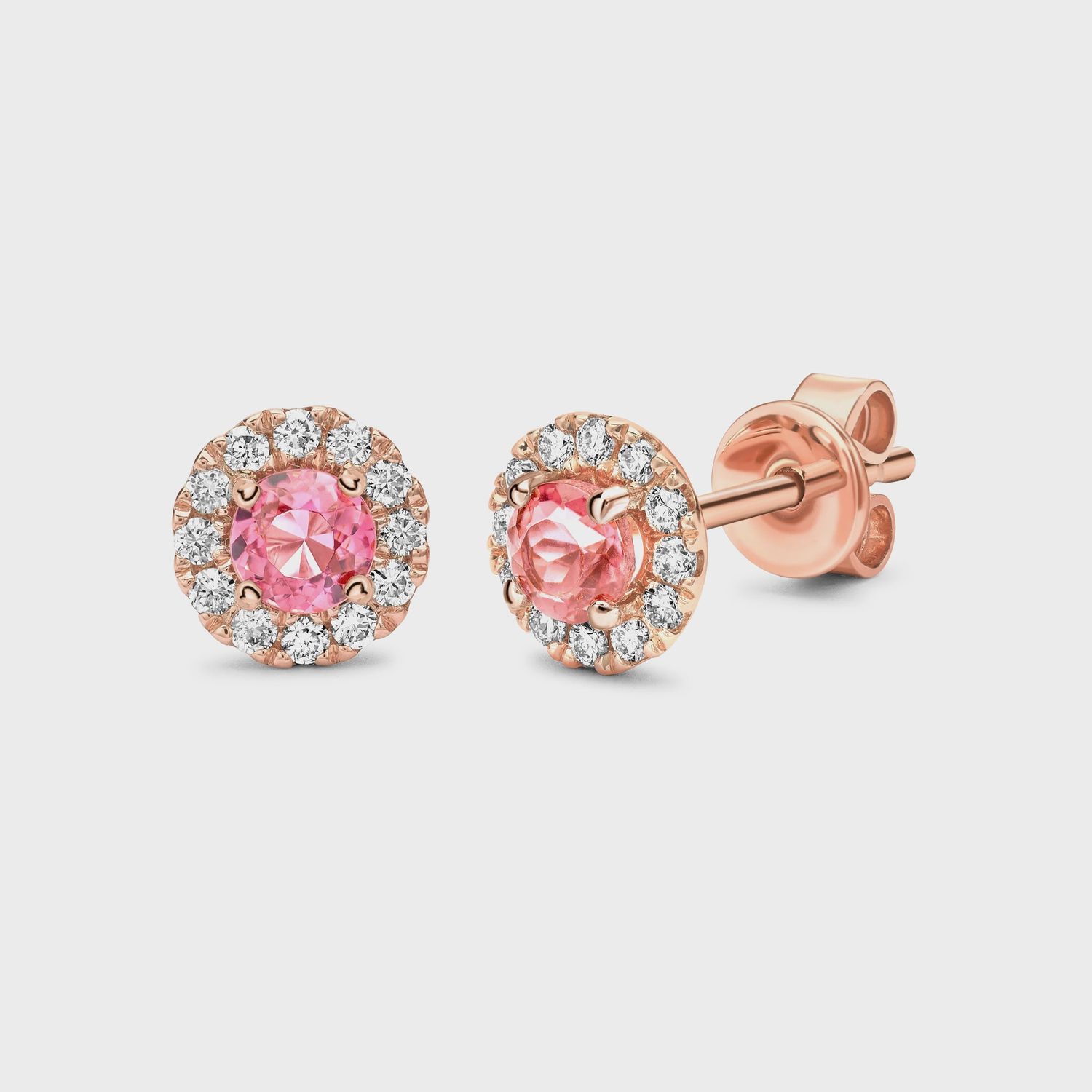 9ct Rose Gold Pink Tourmaline 34pt/Dia17pt Earrings