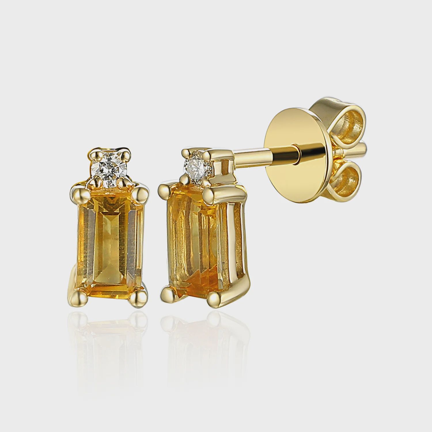 9ct Yellow Gold Octagon Citrine and Diamond Gold Stud Earrings