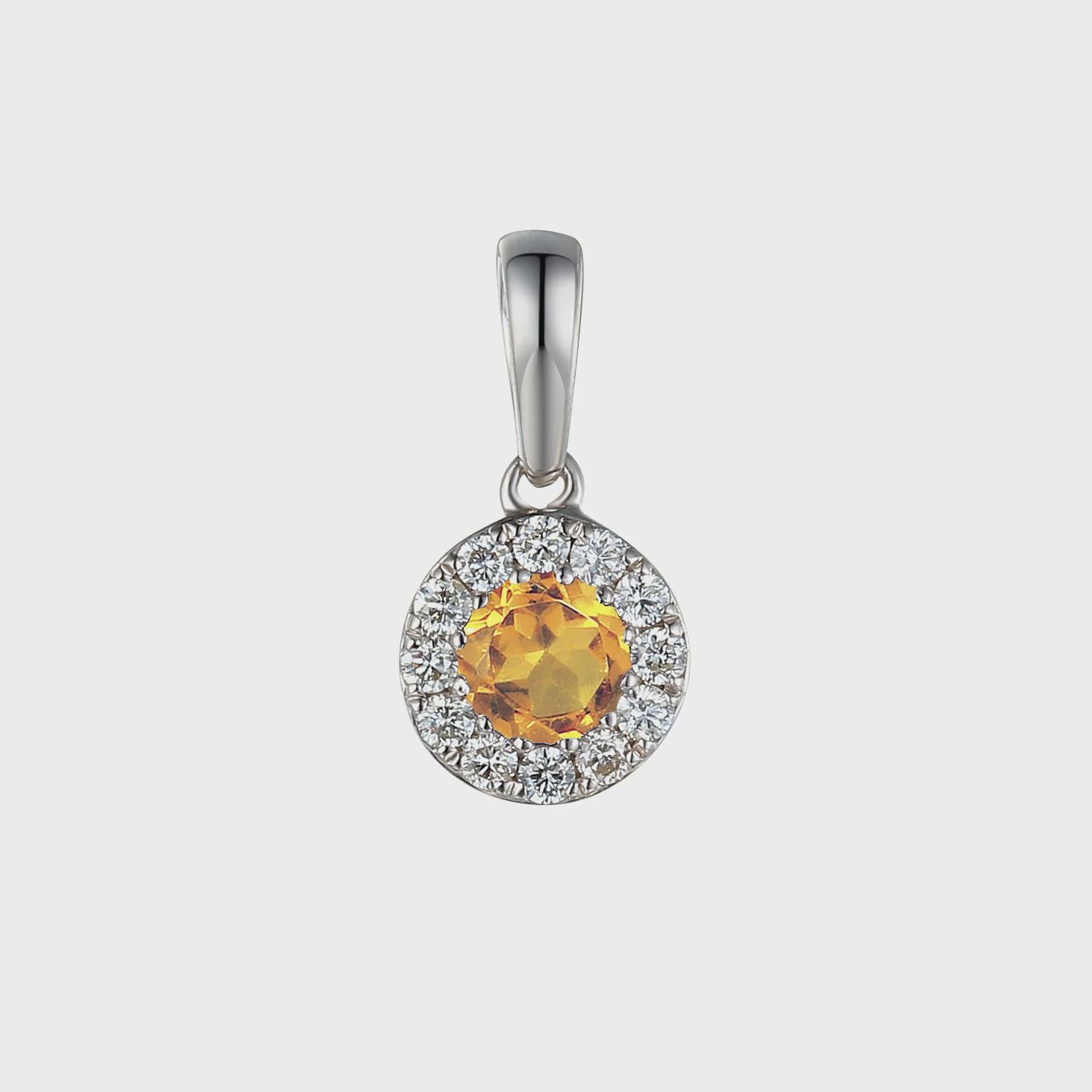 9ct White Gold Citrine and Diamond Cluster Pendant