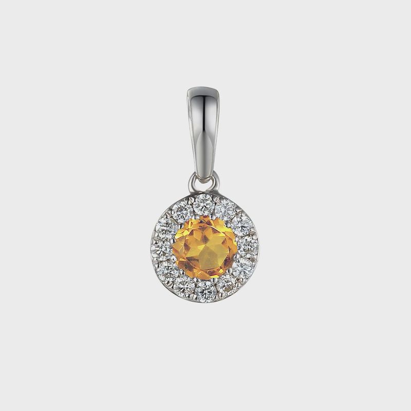 9ct White Gold Citrine and Diamond Cluster Pendant