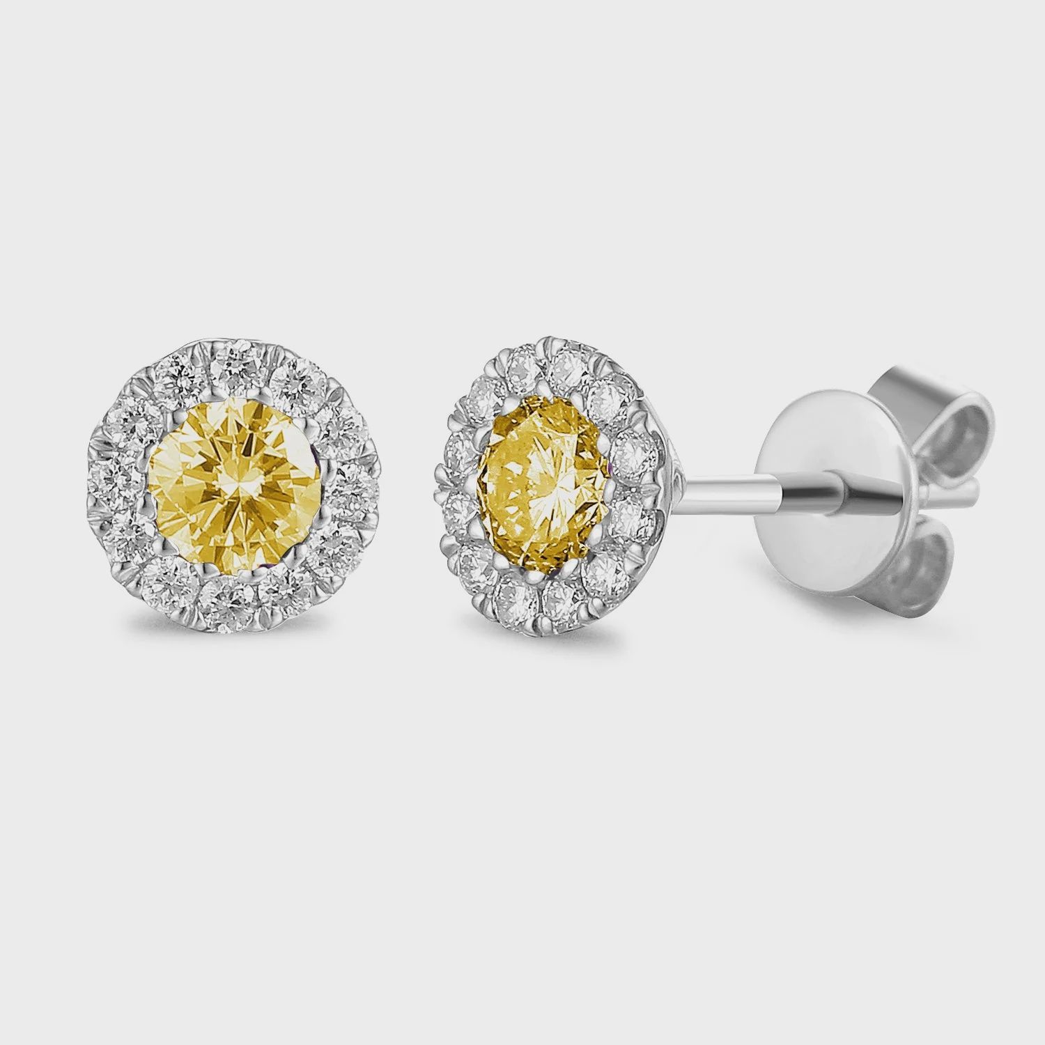9ct White Gold November Birthstone Citrine and Diamond Round Cluster Studs