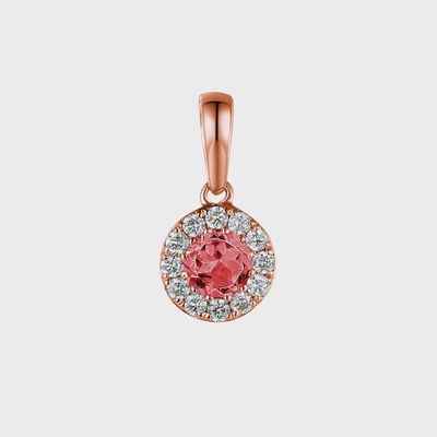9ct Rose Gold October Birthstone Round Pink Tourmaline and Diamond Cluster Pendant 9ct Rose Gold October Birthstone Round Pink Tourmaline and Diamond Cluster Pendant