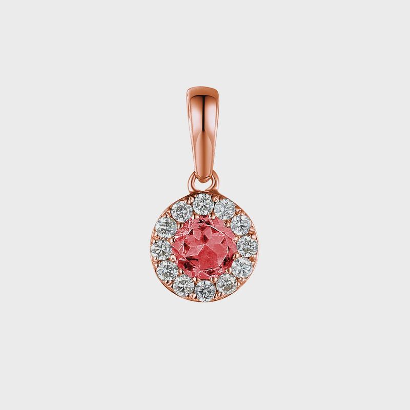 9ct Rose Gold October Birthstone Round Pink Tourmaline and Diamond Cluster Pendant
