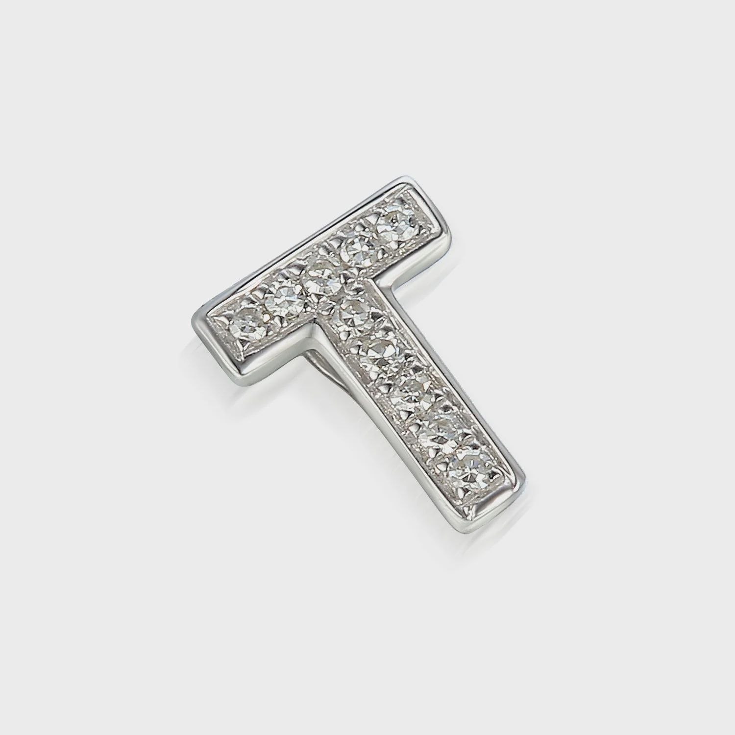 9ct White Gold Pave Diamond Initial T Pendant
