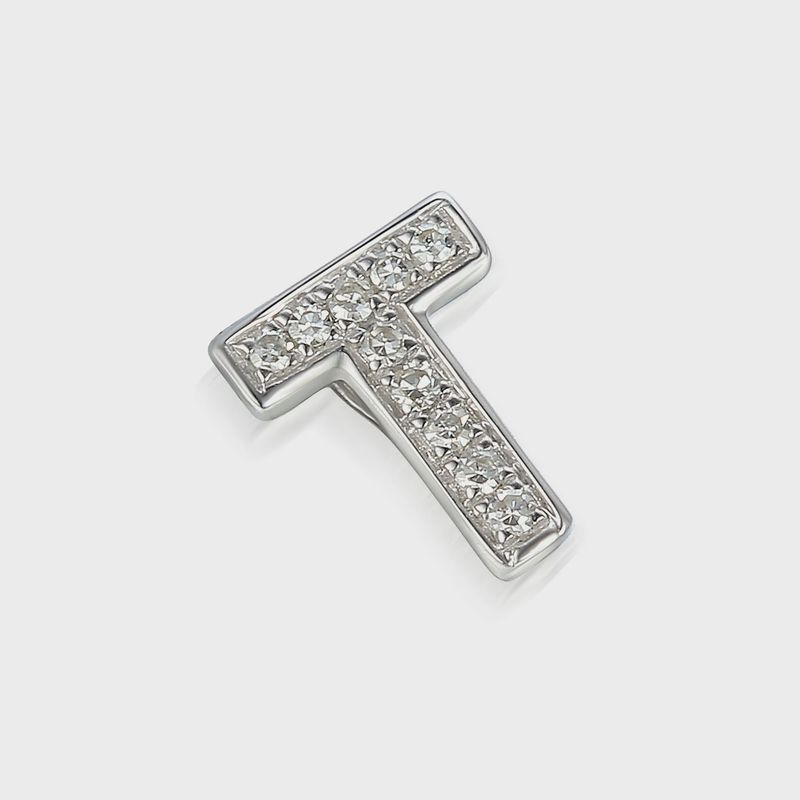 9ct White Gold Pave Diamond Initial T Pendant