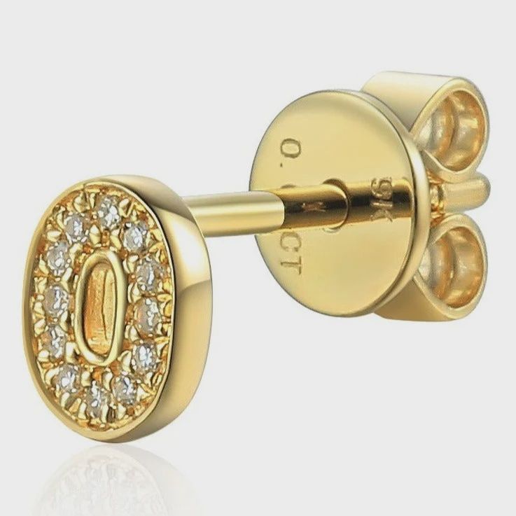 9ct Yellow Gold Diamond O Initial Single Stud