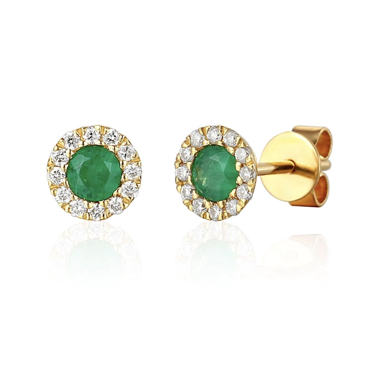 9ct Yellow Gold May Birthstone Emerald and Diamond Cluster Gold Studs