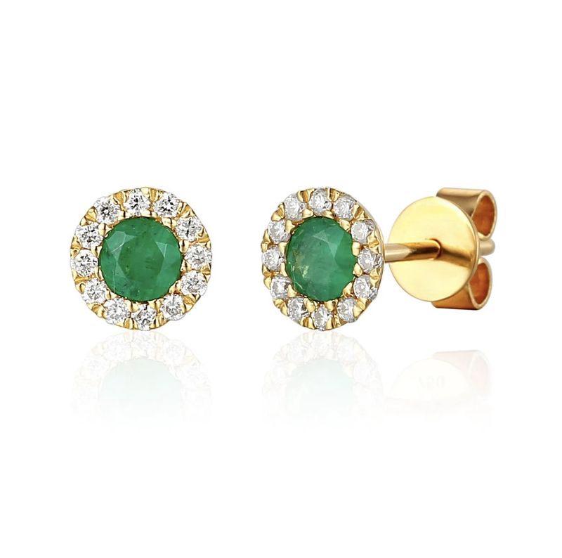 9ct Yellow Gold May Birthstone Emerald and Diamond Cluster Gold Studs 9ct Yellow Gold May Birthstone Emerald and Diamond Cluster Gold Studs
