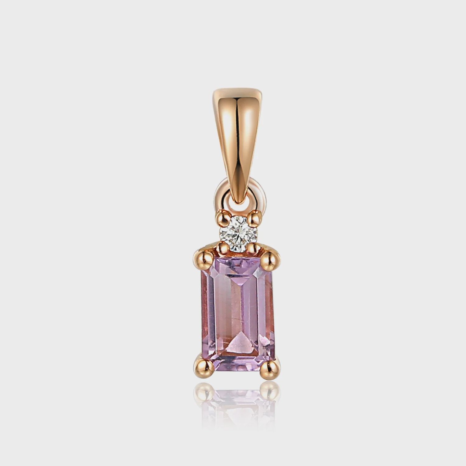 9ct Rose Gold Amethyst Octagon  Pendant with Diamond Top 24pt OctPDT