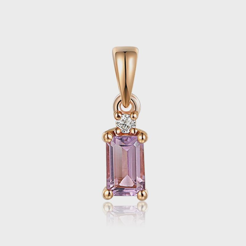 9ct Rose Gold Amethyst Octagon  Pendant with Diamond Top 24pt OctPDT