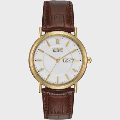 Citizen Gents Day And Date Brown Leather Strap