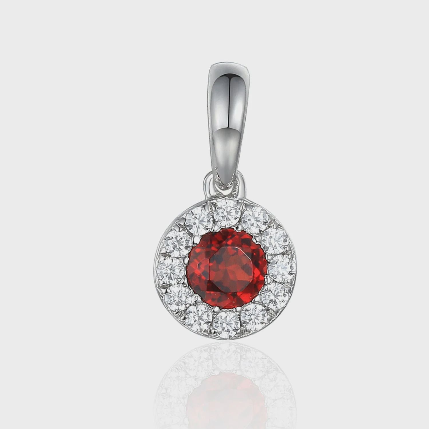 9ct White Gold January Birthstone Garnet and Diamond Cluster Round Pendant